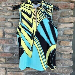 JAMIE SADOCK Simplicite Women's 1/4 Zip Golf Top Black Yellow Teal Large NWT